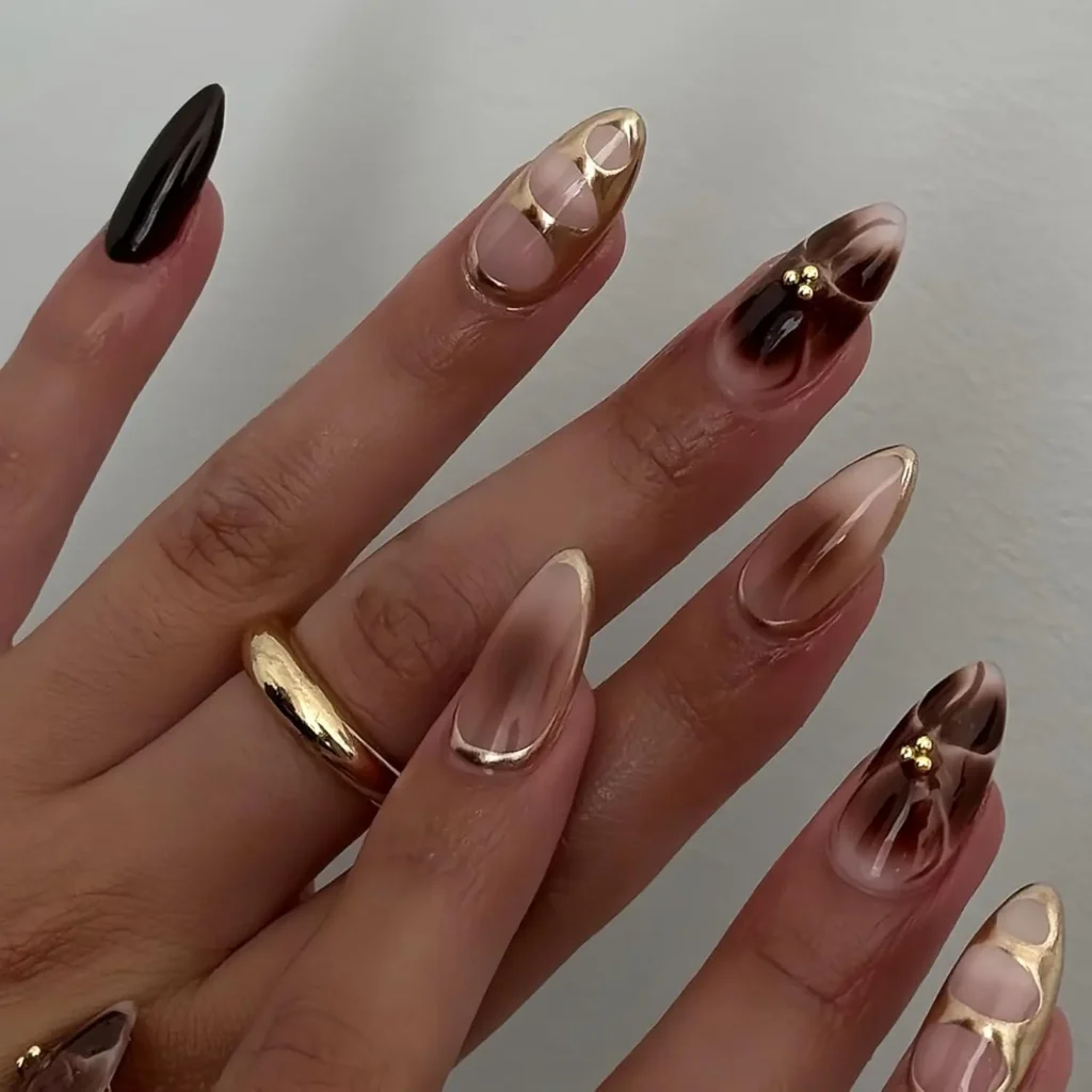 Best Brown Flower Ombre Press On Nails Under $7