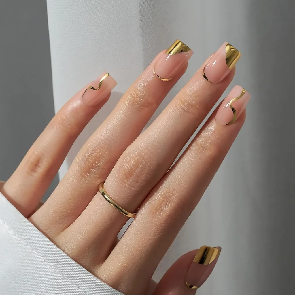 Gold Press On Nails Winter | BTArtbox Short Square Set