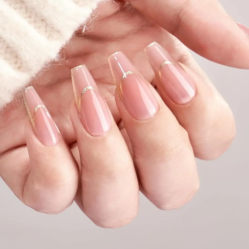 Rose Gold French Tip Nails | Long Coffin Press On Set