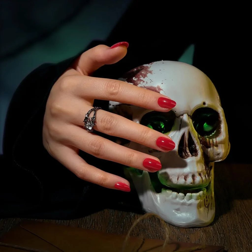 Best Red Press On Nails Short Oval Mulled Wine 