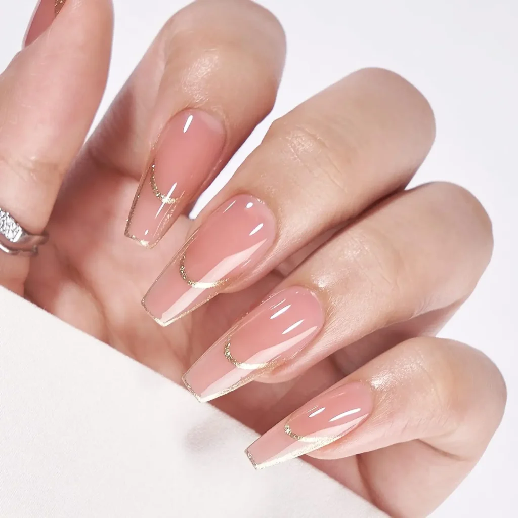 Rose Gold French Tip Nails | Long Coffin Press On Set