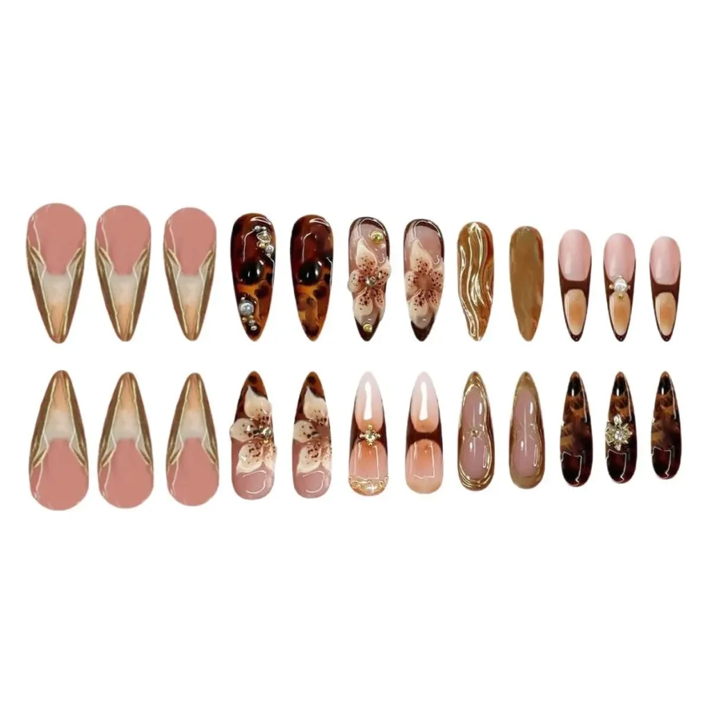 Best Brown Floral 3D Press On Nails Under $10