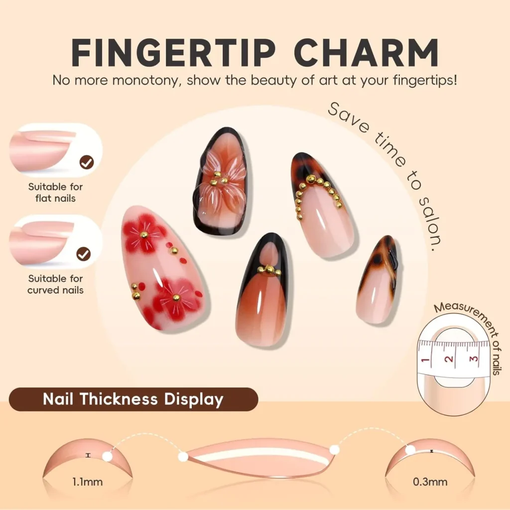 Best Fall 3D Brown Gold Flower Press On Nails