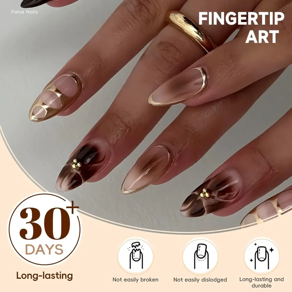 Best Brown Flower Ombre Press On Nails Under $7