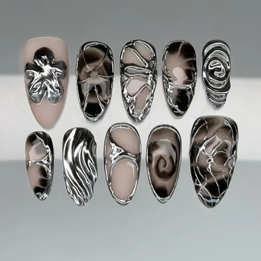 Best Y2K Gothic Chrome Press On Nails Under $7