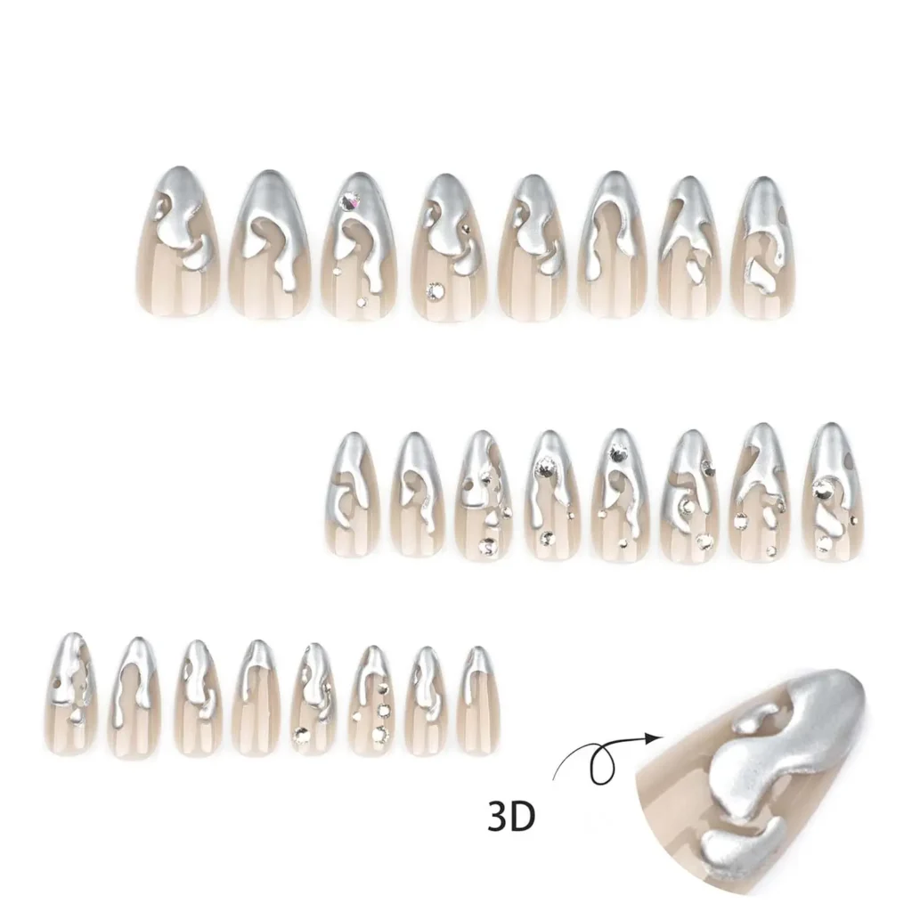 Best Silver Chrome Almond Nails Wedding Party