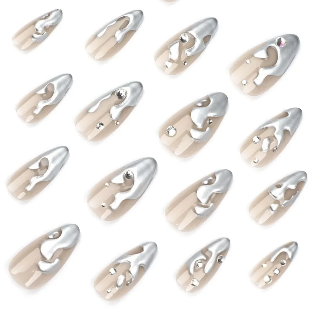 Best Silver Chrome Almond Nails Wedding Party
